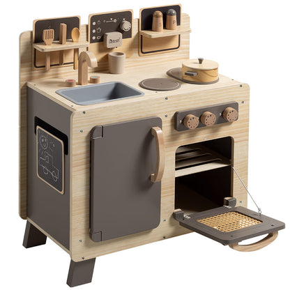 howa Kinderküche und Spielzeugwaschmaschine aus Holz natur, taupe inkl. 10tlg. Spielgeschirr & 10tlg. Zubehör für Kinderwaschmaschine 14824