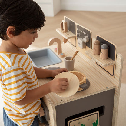 howa Kinderküche Spielküche aus Holz "FoodieFun dark" inkl. 10 tlg Kochzubehör 4824