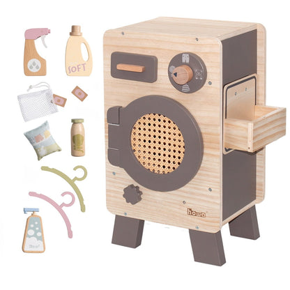 howa Kinderwaschmaschine aus Holz natur taupe inkl Wäschepflege-Set 14826