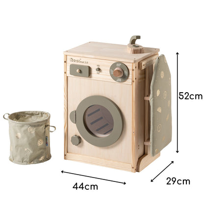 howa Kinderwaschmaschine aus Holz "Lucky" mit Wäscheleine, Bügelbrett, Wäschekorb und Bügeleisen 48142