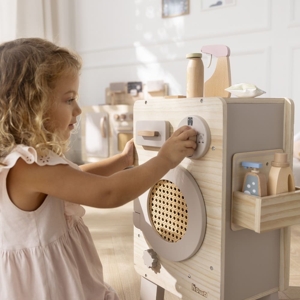 howa Kinderwaschmaschine aus Holz natur beige inkl Wäschepflege-Set 48269