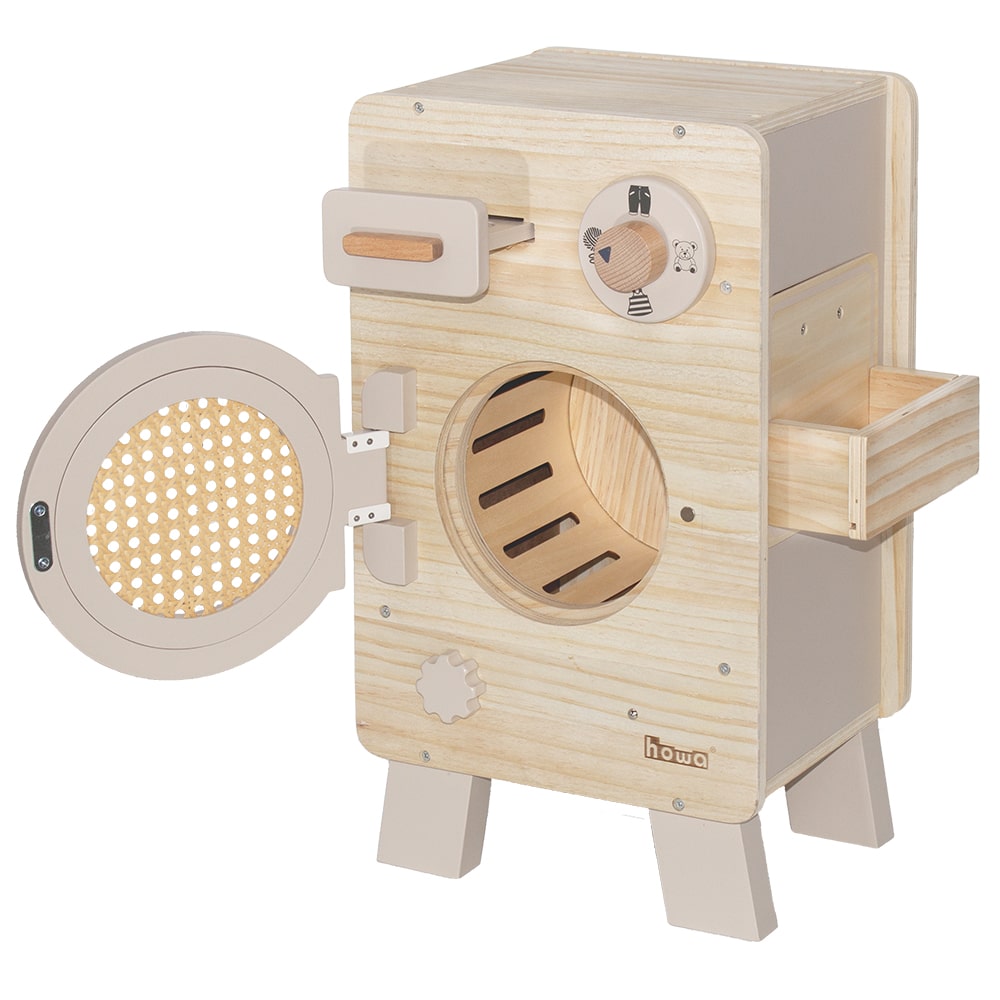 howa Kinderwaschmaschine aus Holz natur beige inkl Wäschepflege-Set 48269