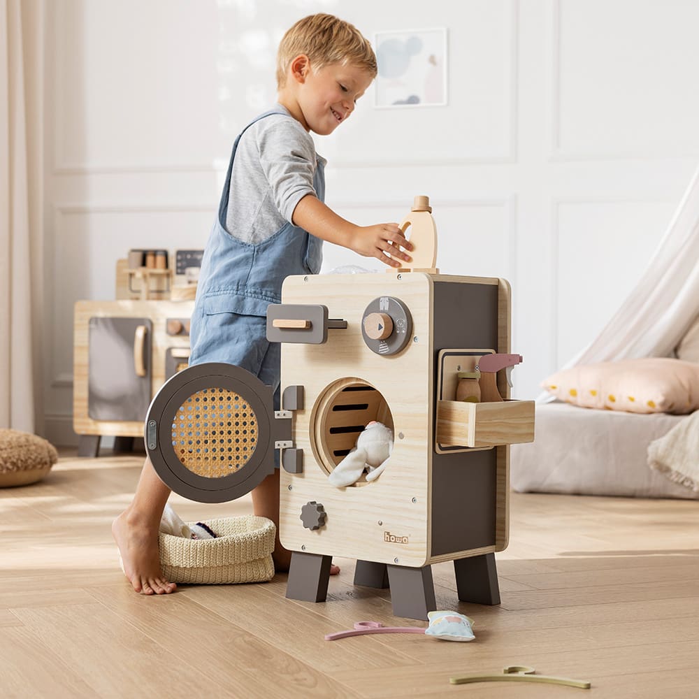 howa Kinderwaschmaschine aus Holz natur taupe  4826