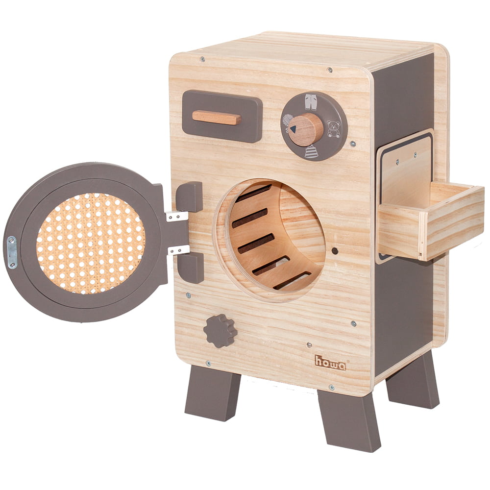 howa Kinderwaschmaschine aus Holz natur taupe inkl Wäschepflege-Set 14826