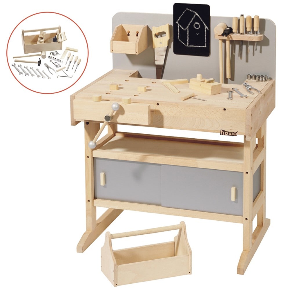 howa Kinderwerkbank aus Holz inkl. Werkzeugkiste mit Werkzeug 4900