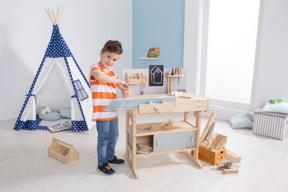 howa Kinderwerkbank aus Holz inkl. Werkzeugkiste mit Werkzeug 4900