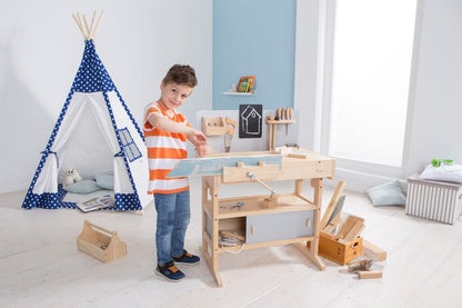howa Kinderwerkbank aus Holz inkl. Werkzeugkiste mit Werkzeug 4900