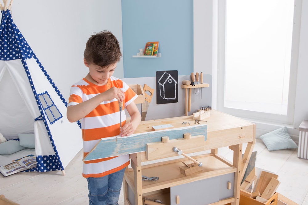 howa Kinderwerkbank aus Holz inkl. Werkzeugkiste mit Werkzeug 4900
