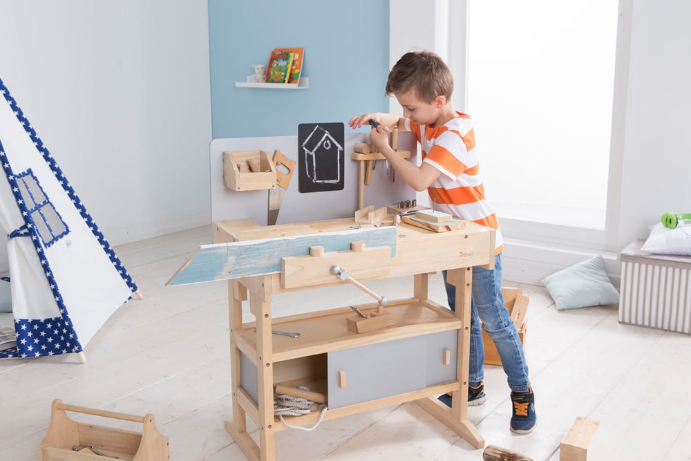 howa Kinderwerkbank aus Holz inkl. Werkzeugkiste mit Werkzeug 4900