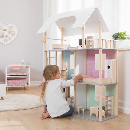 howa Puppenhaus aus Holz für Ankleidepuppen bis 30 cm inkl. 19 tlg. Möbelset 70103