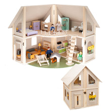 howa Puppenhaus aus Holz klappbar inkl. 30tlg. Möbelset, 4 Puppen und Hund 7016