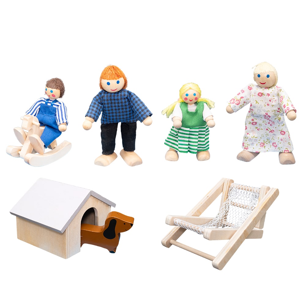howa Puppenhaus aus Holz klappbar inkl. 30tlg. Möbelset, 4 Puppen und Hund 7016