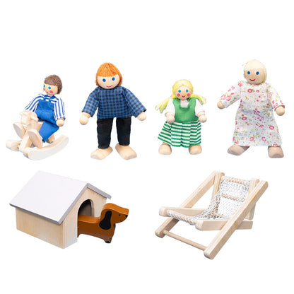howa Puppenhaus aus Holz klappbar inkl. 30tlg. Möbelset, 4 Puppen und Hund 7016