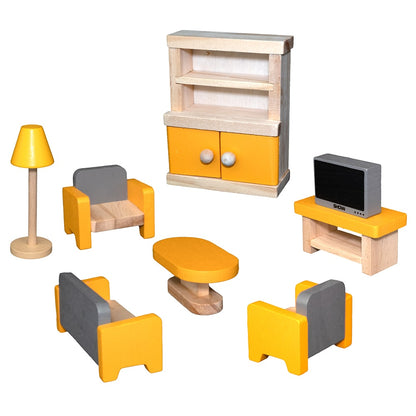 howa Puppenhaus aus Holz klappbar inkl. 30tlg. Möbelset, 4 Puppen und Hund 7016