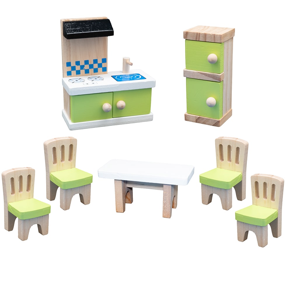 howa Puppenhaus aus Holz klappbar inkl. 30tlg. Möbelset, 4 Puppen und Hund 7016