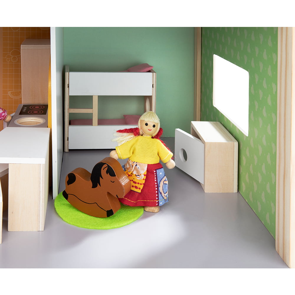 howa Puppenhaus aus Holz "Nelly" inkl. 23 tlg. Möbelset, 4 Puppen und Hund  7015
