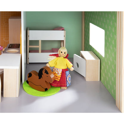 howa Puppenhaus aus Holz "Nelly" inkl. 23 tlg. Möbelset, 4 Puppen und Hund  7015