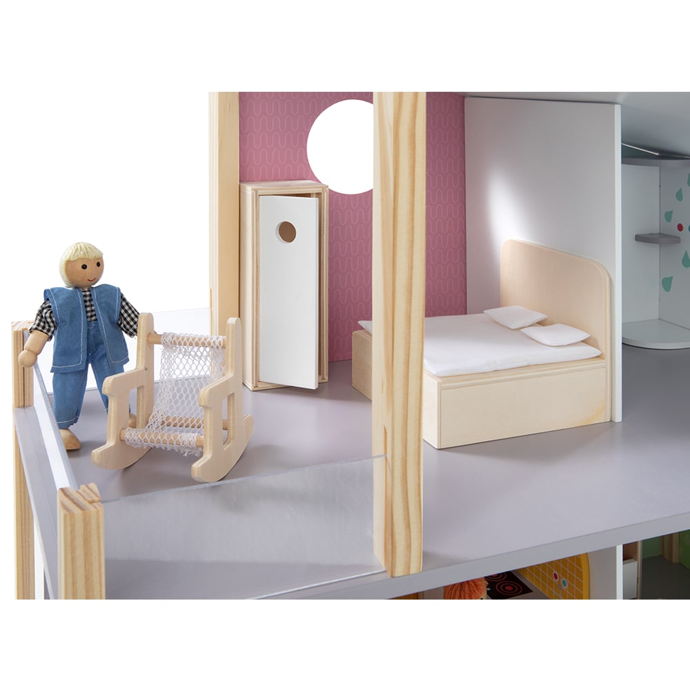 howa Puppenhaus aus Holz "Nelly" inkl. 23 tlg. Möbelset, 4 Puppen und Hund  7015
