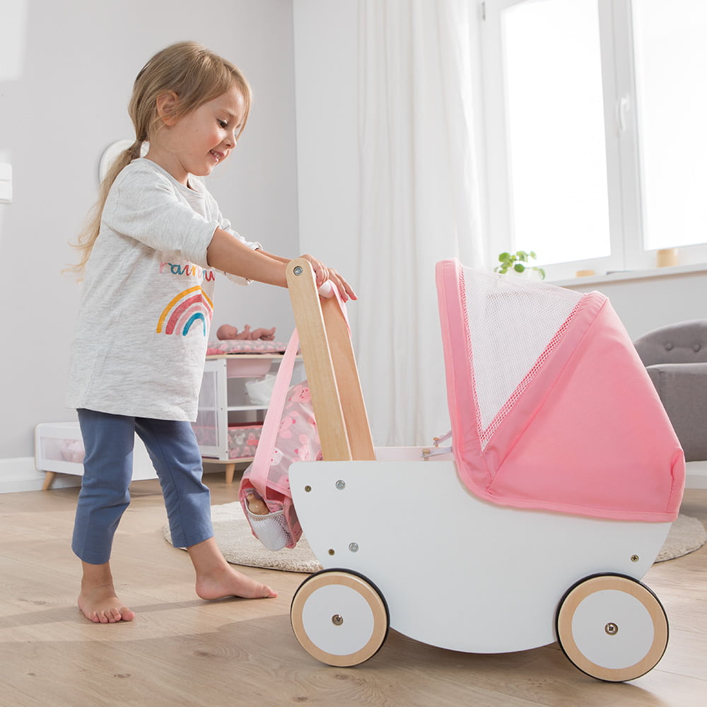 howa Puppenwagen aus Holz "Cozy Cactus" mit faltbarem Verdeck inkl. Matratze und Decke rosa 2550