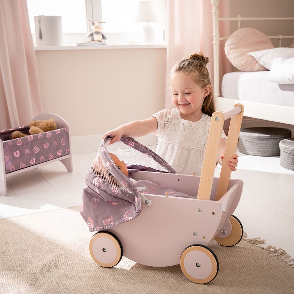 howa Puppenwagen aus Holz "Rainbow" mit faltbarem Verdeck malve, Glanzeffekt 25502