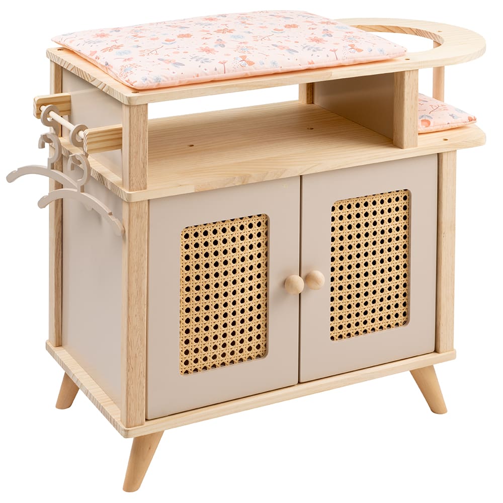 howa Puppenwickeltisch aus Holz "miniflowers" mit Puppensitz, Auflage, Bügel, apricot 2760