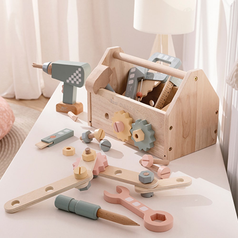 howa Werkzeugkiste Werkzeugkasten aus Holz für Kinder mit 45 tlg. Zubehör 4907