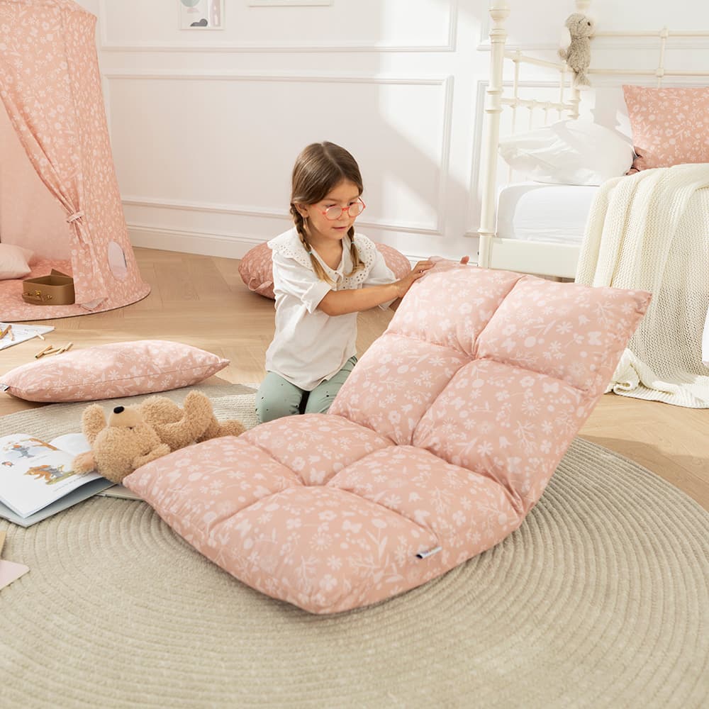 howa 2 in 1 Kindersessel + Kinderliege - Lehne 6 fach verstellbar "flowers" apricot 86012