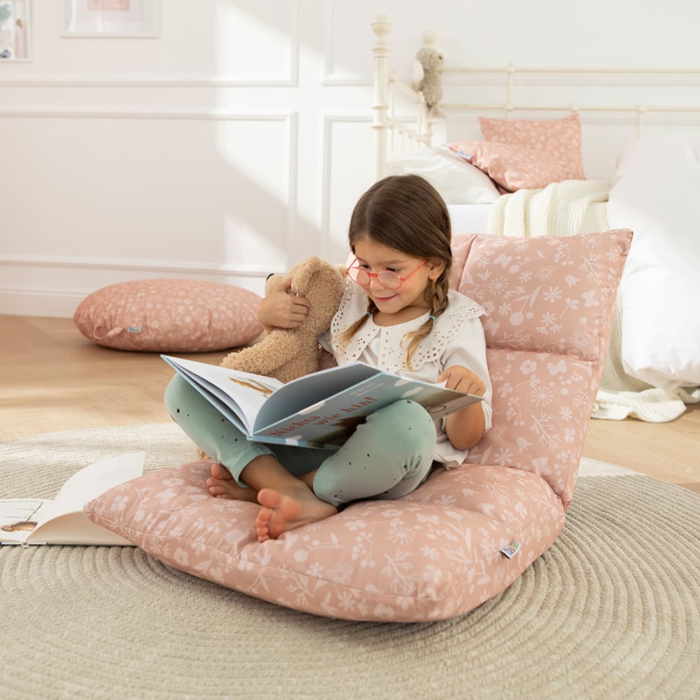 howa 2 in 1 Kindersessel + Kinderliege - Lehne 6 fach verstellbar "flowers" apricot 86012