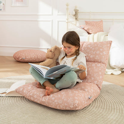 howa 2 in 1 Kindersessel + Kinderliege - Lehne 6 fach verstellbar "flowers" apricot 86012