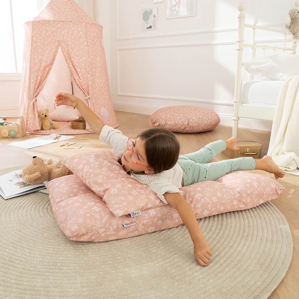 howa 2 in 1 Kindersessel + Kinderliege - Lehne 6 fach verstellbar "flowers" apricot 86012
