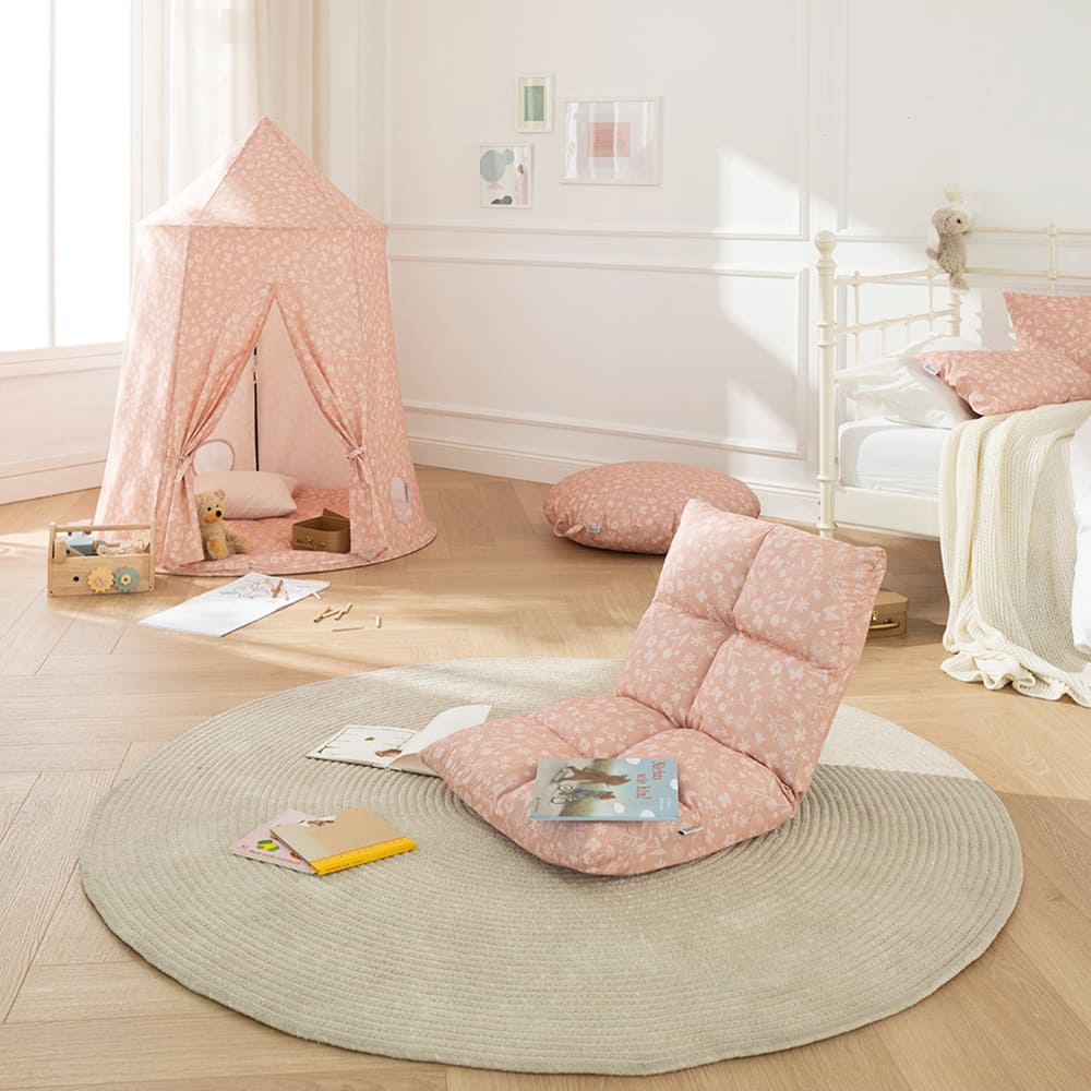 howa 2 in 1 Kindersessel + Kinderliege - Lehne 6 fach verstellbar "flowers" apricot 86012
