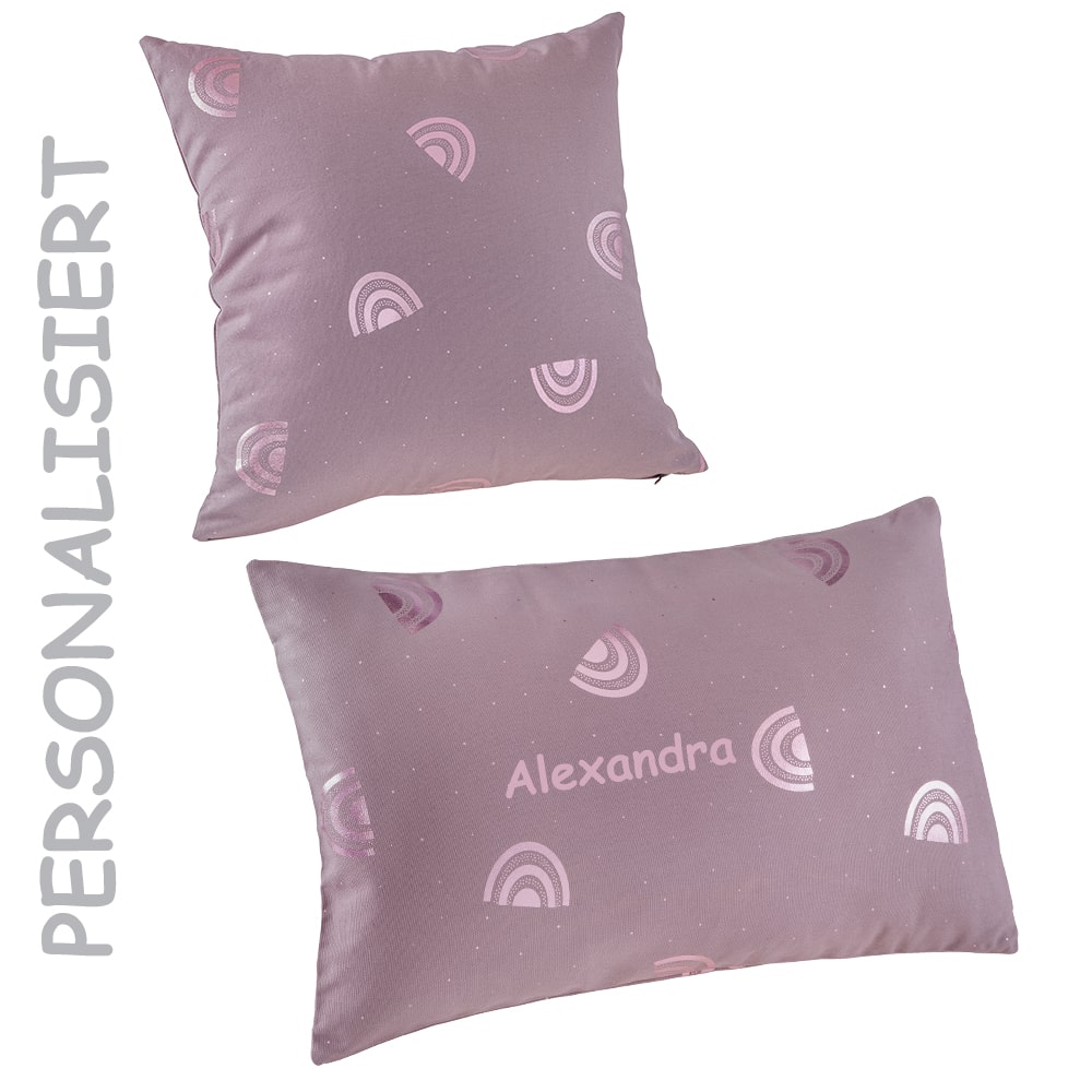 howa 2er Set Kissenbezug "Rainbow“ 40x40cm + 50x30cm malve, Glanzeffekt - personalisiert 87019