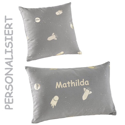 howa 2er Set Kissenbezug "Space“ 40x40cm + 50x30cm grau, Glanzeffekt - personalisiert 87029