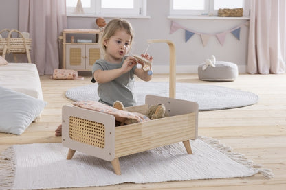 howa Puppenbett aus Holz "miniflowers" mit Mobile inkl. Bettzeug apricot 2160