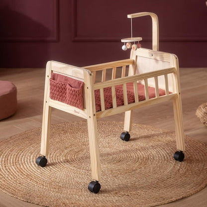 howa Puppenbett Holz "grace" mit Rollen, Mobile, Matratze, Decke & Stofftasche 2170