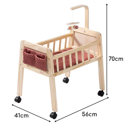 howa Puppenbett Holz "grace" mit Rollen, Mobile, Matratze, Decke & Stofftasche 2170