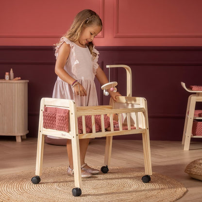 howa Puppenbett Holz "grace" mit Rollen, Mobile, Matratze, Decke & Stofftasche 2170