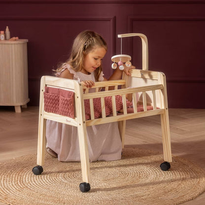 howa Puppenbett Holz "grace" mit Rollen, Mobile, Matratze, Decke & Stofftasche 2170