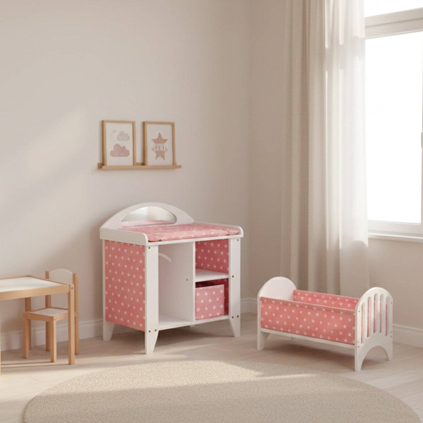howa Puppenbett aus Holz "Stars" inkl. Matratze und Decke rosa 2140