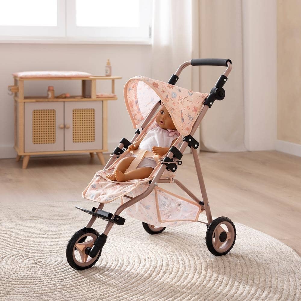howa Puppenbuggy „miniflowers“ – Puppenwagen, Jogger für Puppen bis 50cm mit höhenverstellbaren Schiebegriff 2260