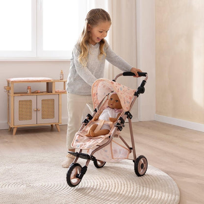 howa Puppenbuggy „miniflowers“ – Puppenwagen, Jogger für Puppen bis 50cm mit höhenverstellbaren Schiebegriff 2260