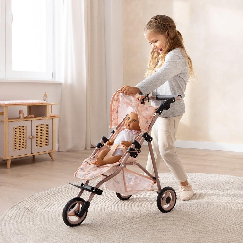 howa Puppenbuggy „miniflowers“ – Puppenwagen, Jogger für Puppen bis 50cm mit höhenverstellbaren Schiebegriff 2260