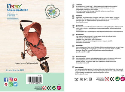howa Puppenbuggy „grace“ – Puppenwagen, Jogger für Puppen bis 50cm mit höhenverstellbaren Schiebegriff 2270