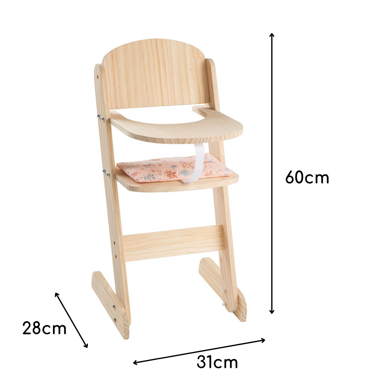 howa Puppenhochstuhl aus Holz "miniflowers" natur inkl. Sitzkissen apricot 2860