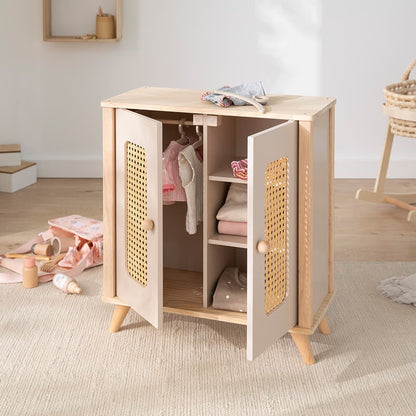 howa Puppenschrank aus Holz "miniflowers" Rattanoptik, inkl. 3 Kleiderbügeln 2660