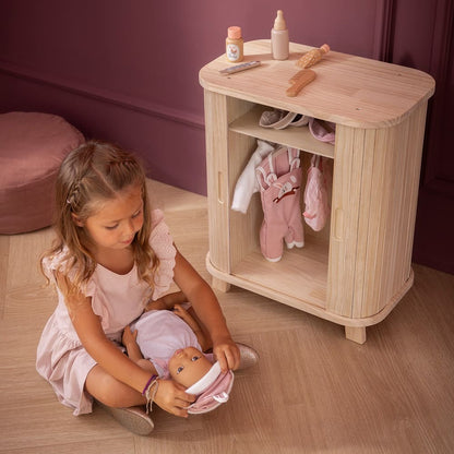 howa Puppenschrank aus Holz "grace" - Kleiderschrank für Puppen mit Schiebetür, Kleiderstange, Regal und 3 Kleiderbügeln 2670