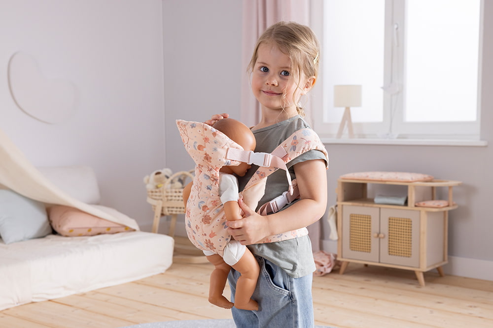 howa Bauchtrage für Puppen bis 50cm "miniflowers" apricot 29612