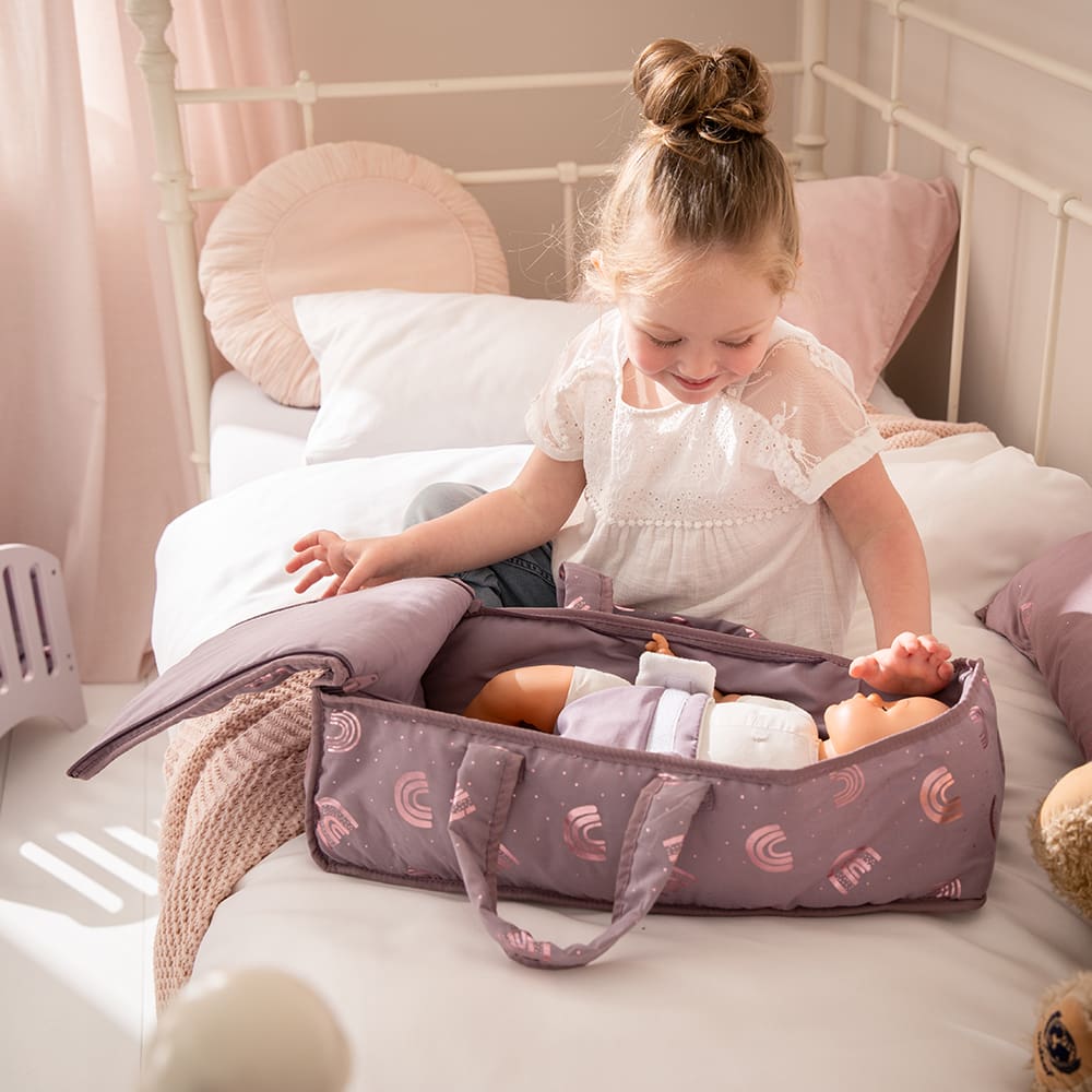 howa Puppentragetasche "Rainbow" für Babypuppen bis 48cm malve, Glanzeffekt 29522