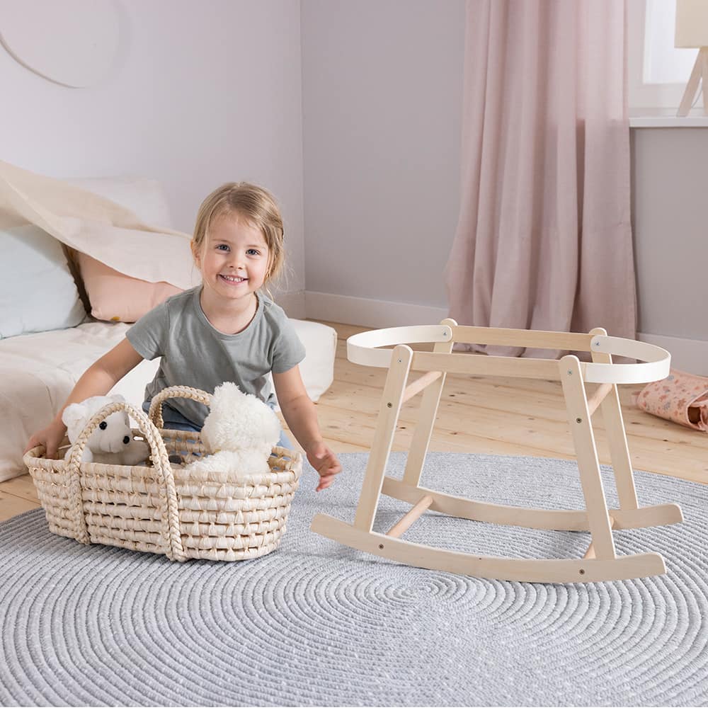 howa Puppenwiege aus Holz "miniflowers" mit herausnehmbarem Puppentragekorb 2360