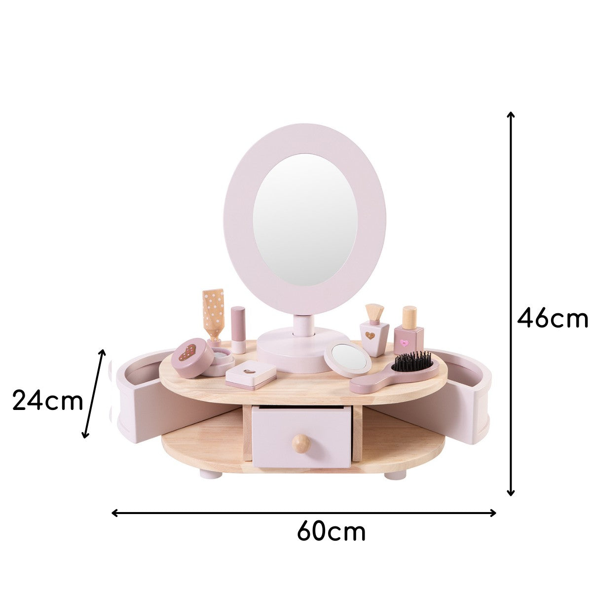 howa Schminktisch aus Holz für Kinder inkl. 8 tlg. Zubehör und Herzaufklebern 50012